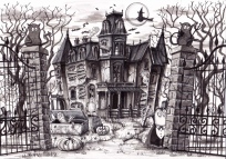 Norms at the Halloween House of Horrors (2012 © Nicholas de Lacy-Brown, pen on paper)