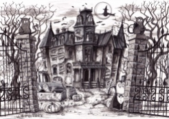 Norms at the Halloween House of Horrors (2012 © Nicholas de Lacy-Brown, pen on paper)