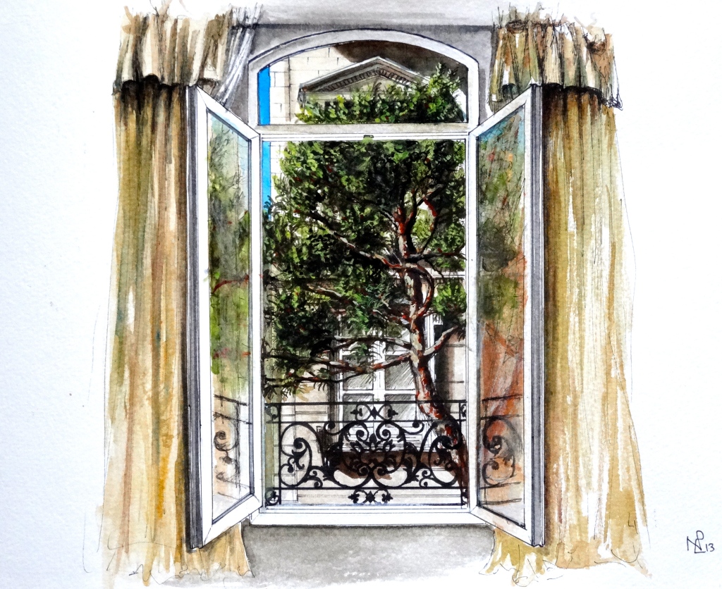 Avignon: A Room with a View (2013 © Nicholas de Lacy-Brown, watercolour on paper)